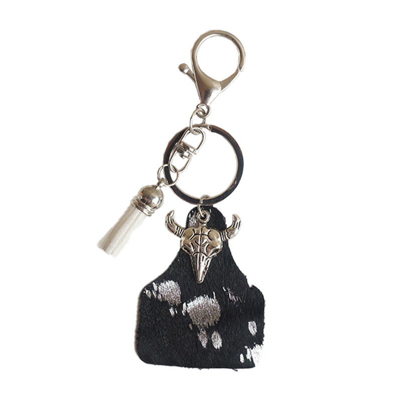 Wholesale 2pcs/pack Western Style Bull Head Cactus Leather Keychain